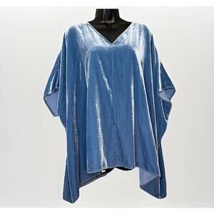 J Jill Pure Elements LG Baby Blue Velvet Top Lagenlook Blouse Oversized Tunic